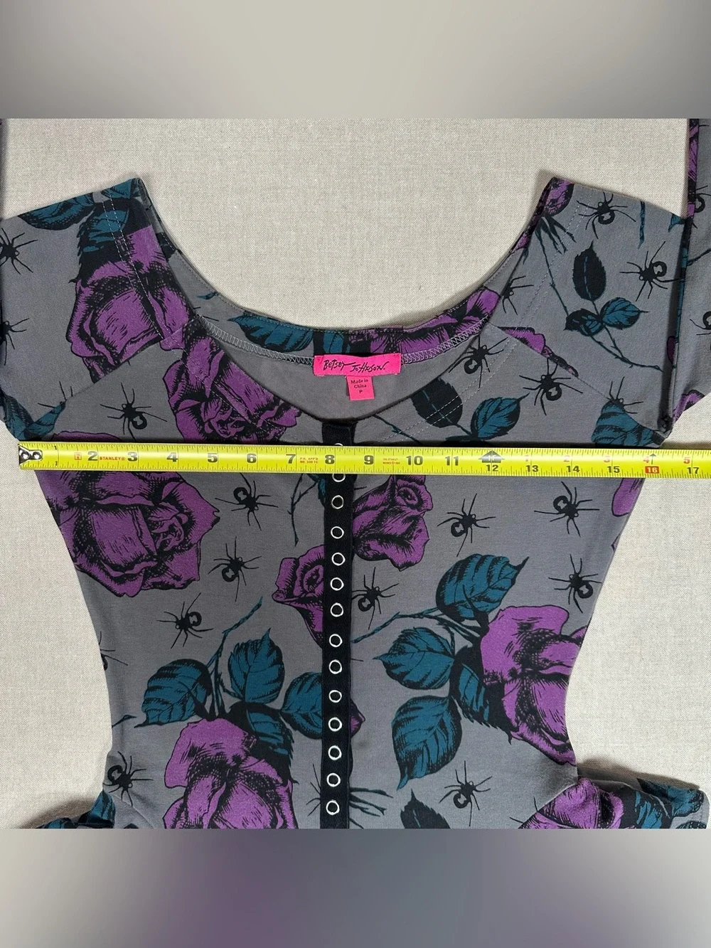 VTG Betsey Johnson Spider Rose Peplum Dress Size P ASO Aria Montgomery Goth Y2K - Picture 10 of 11